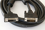 DVI cable with male and female connectors on